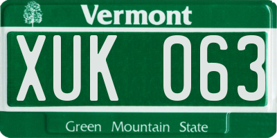 VT license plate XUK063