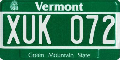VT license plate XUK072