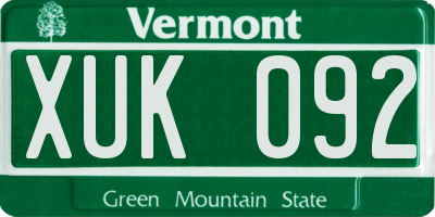 VT license plate XUK092