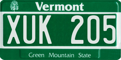 VT license plate XUK205