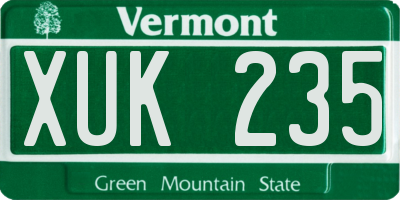 VT license plate XUK235