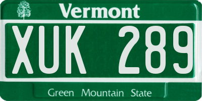 VT license plate XUK289