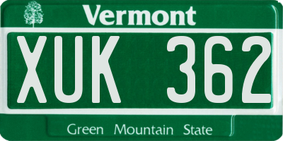 VT license plate XUK362