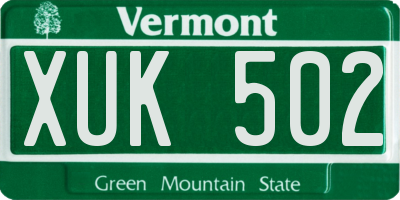 VT license plate XUK502