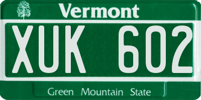 VT license plate XUK602