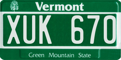 VT license plate XUK670