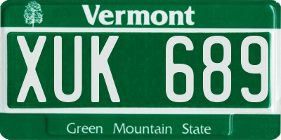 VT license plate XUK689