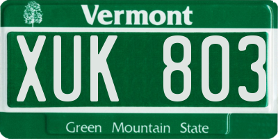 VT license plate XUK803