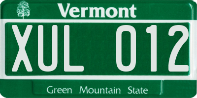 VT license plate XUL012
