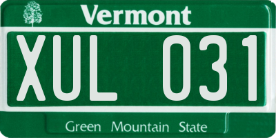 VT license plate XUL031