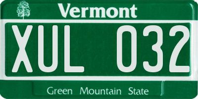 VT license plate XUL032