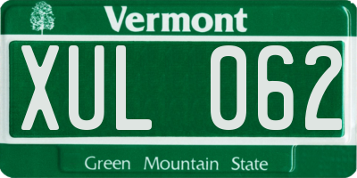 VT license plate XUL062