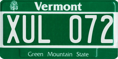 VT license plate XUL072