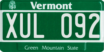 VT license plate XUL092