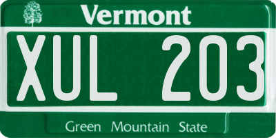 VT license plate XUL203