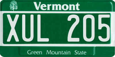 VT license plate XUL205