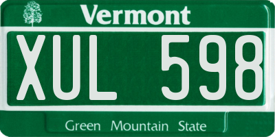 VT license plate XUL598