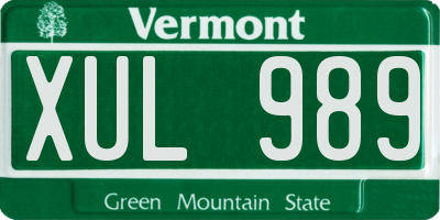 VT license plate XUL989