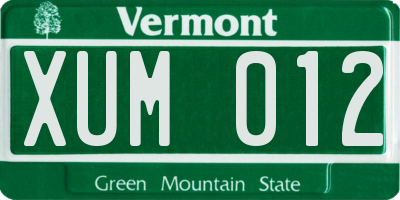 VT license plate XUM012
