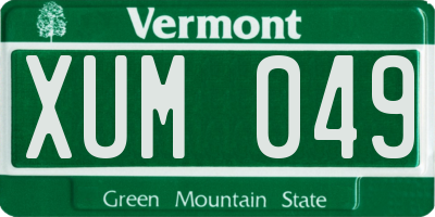 VT license plate XUM049