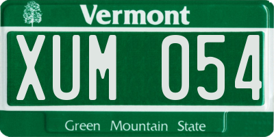 VT license plate XUM054