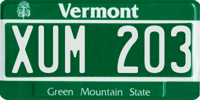 VT license plate XUM203