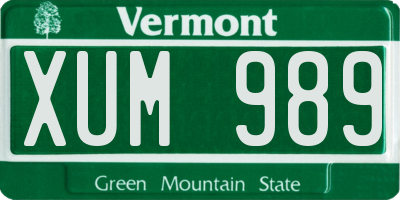 VT license plate XUM989