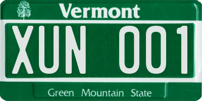 VT license plate XUN001