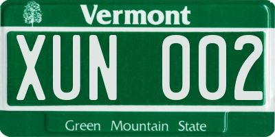 VT license plate XUN002
