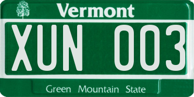 VT license plate XUN003