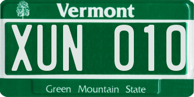 VT license plate XUN010