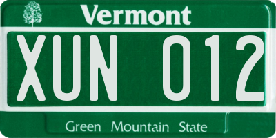 VT license plate XUN012