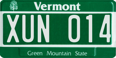 VT license plate XUN014