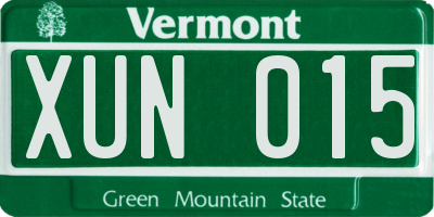 VT license plate XUN015