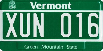 VT license plate XUN016