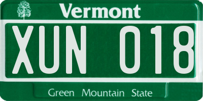 VT license plate XUN018