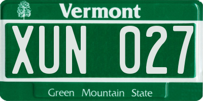 VT license plate XUN027