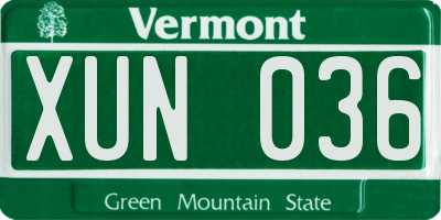 VT license plate XUN036
