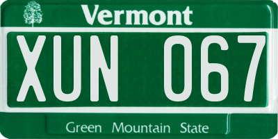 VT license plate XUN067