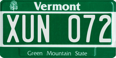 VT license plate XUN072