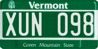 VT license plate XUN098