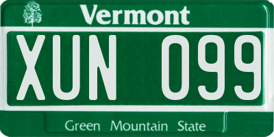 VT license plate XUN099