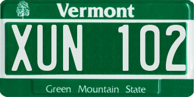 VT license plate XUN102