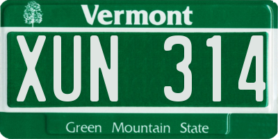 VT license plate XUN314