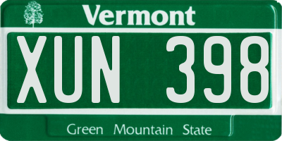 VT license plate XUN398
