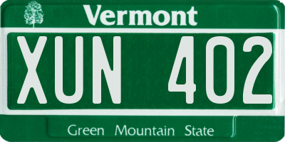 VT license plate XUN402