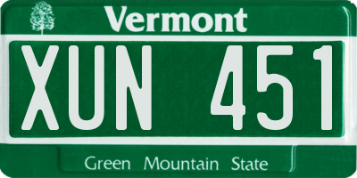 VT license plate XUN451