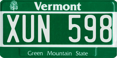 VT license plate XUN598
