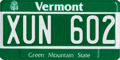 VT license plate XUN602