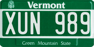 VT license plate XUN989